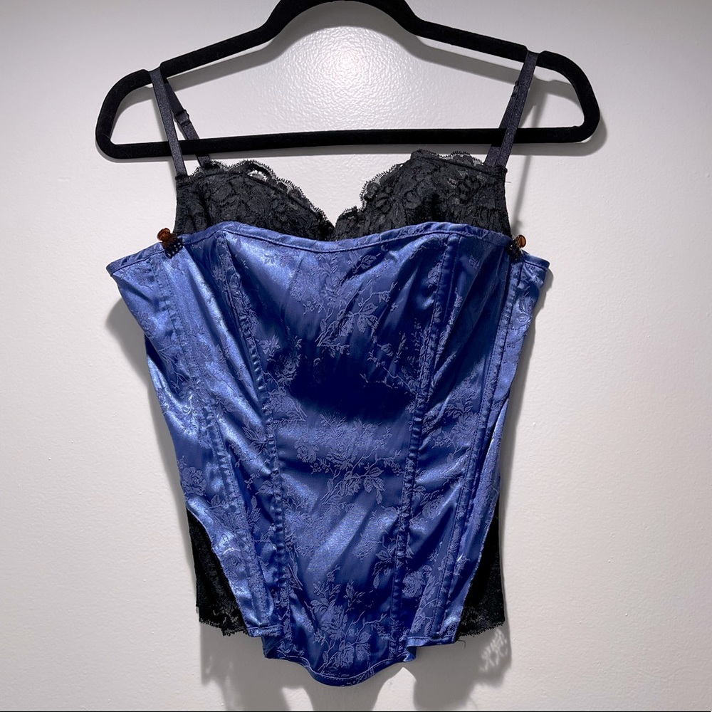 Frederick's of Hollywood Black and Blue Lace Corset Top